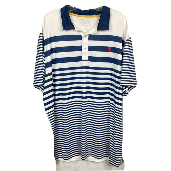 Izod Polo Shirt‎ Mens Sz XL Navy Blue White Stripe Short Sleeve Golf Stretch - Picture 1 of 8